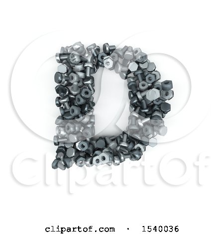 Clipart of a 3d Nuts and Bolts Capital Letter D on a White Background - Royalty Free Illustration by KJ Pargeter