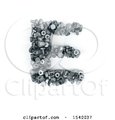 Clipart of a 3d Nuts and Bolts Capital Letter E on a White Background - Royalty Free Illustration by KJ Pargeter