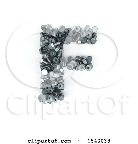 Clipart of a 3d Nuts and Bolts Capital Letter F on a White Background - Royalty Free Illustration by KJ Pargeter