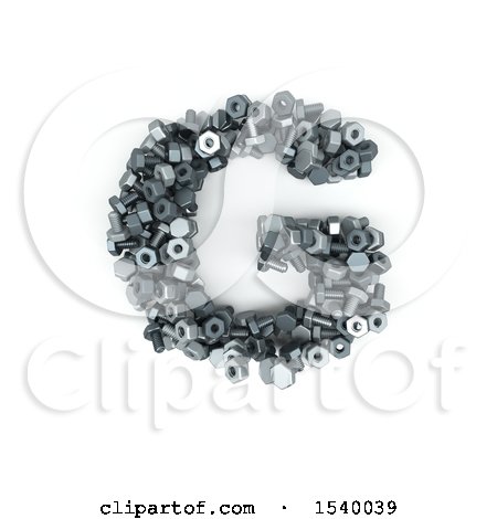 Clipart of a 3d Nuts and Bolts Capital Letter G on a White Background - Royalty Free Illustration by KJ Pargeter