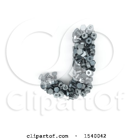 Clipart of a 3d Nuts and Bolts Capital Letter J on a White Background - Royalty Free Illustration by KJ Pargeter