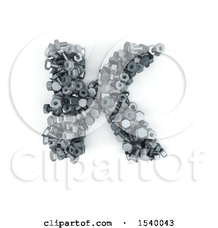 Clipart of a 3d Nuts and Bolts Capital Letter K on a White Background - Royalty Free Illustration by KJ Pargeter