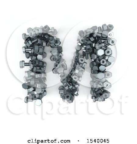 Clipart of a 3d Nuts and Bolts Capital Letter M on a White Background - Royalty Free Illustration by KJ Pargeter