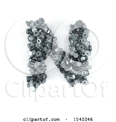 Clipart of a 3d Nuts and Bolts Capital Letter N on a White Background - Royalty Free Illustration by KJ Pargeter