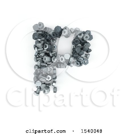 Clipart of a 3d Nuts and Bolts Capital Letter P on a White Background - Royalty Free Illustration by KJ Pargeter