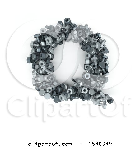 Clipart of a 3d Nuts and Bolts Capital Letter Q on a White Background - Royalty Free Illustration by KJ Pargeter