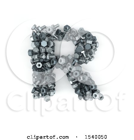 Clipart of a 3d Nuts and Bolts Capital Letter R on a White Background - Royalty Free Illustration by KJ Pargeter