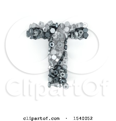 Clipart of a 3d Nuts and Bolts Capital Letter T on a White Background - Royalty Free Illustration by KJ Pargeter