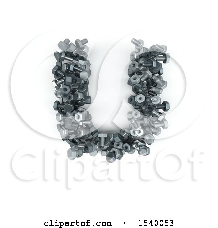 Clipart of a 3d Nuts and Bolts Capital Letter U on a White Background - Royalty Free Illustration by KJ Pargeter