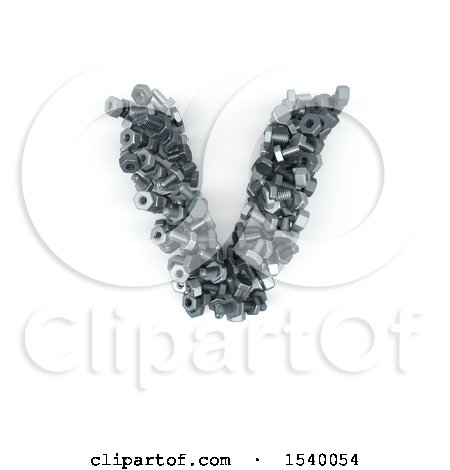 Clipart of a 3d Nuts and Bolts Capital Letter V on a White Background - Royalty Free Illustration by KJ Pargeter