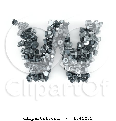 Clipart of a 3d Nuts and Bolts Capital Letter W on a White Background - Royalty Free Illustration by KJ Pargeter