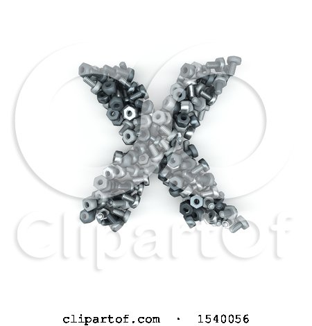 Clipart of a 3d Nuts and Bolts Capital Letter X on a White Background - Royalty Free Illustration by KJ Pargeter