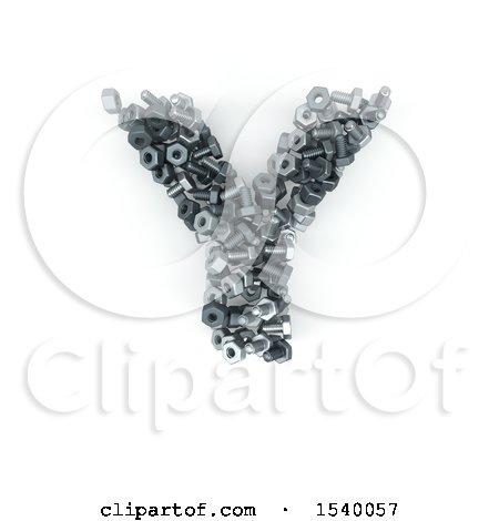 Clipart of a 3d Nuts and Bolts Capital Letter Y on a White Background - Royalty Free Illustration by KJ Pargeter