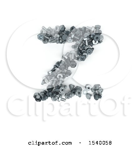 Clipart of a 3d Nuts and Bolts Capital Letter Z on a White Background - Royalty Free Illustration by KJ Pargeter