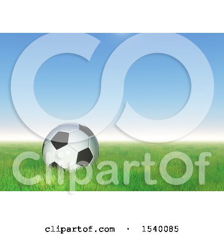 Clipart of a 3d Soccer Ball in Grass, Against a Blue Sky - Royalty Free Illustration by KJ Pargeter