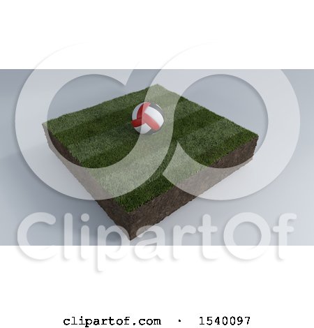 Clipart of a 3D Soccer Ball on Grass Patch, over a Gray Background - Royalty Free Illustration by KJ Pargeter