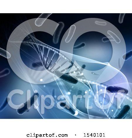 Clipart of a 3d Dna Strand and Virus Cell Medical Background - Royalty Free Illustration by KJ Pargeter