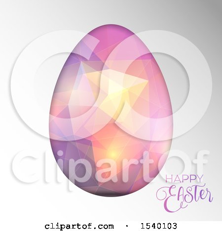 Clipart of a Geometric Egg with Happy Easter Text over Gray - Royalty Free Vector Illustration by KJ Pargeter