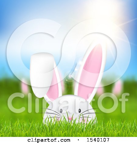 Clipart of a Happy Easter Bunny in Grass - Royalty Free Vector Illustration by KJ Pargeter