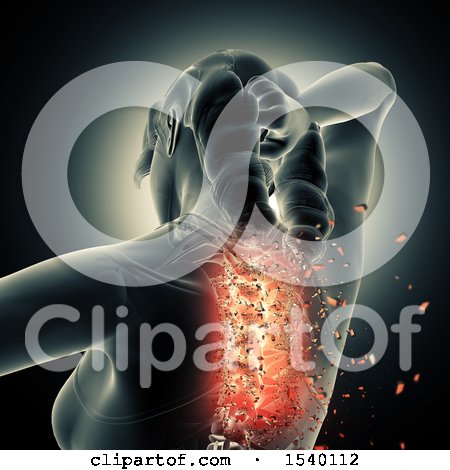 Clipart of a 3d Woman with Shattering Visible Spine - Royalty Free Illustration by KJ Pargeter
