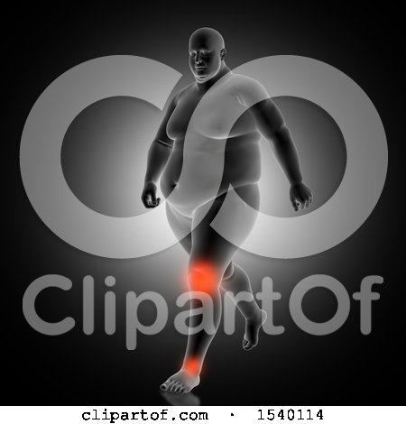 Clipart of a 3d Walking Overweight Man with Glowing Knee and Ankle Pain - Royalty Free Illustration by KJ Pargeter