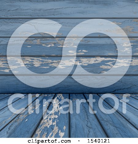 Clipart of a 3d Distressed Blue Wood Panel Background - Royalty Free Illustration by KJ Pargeter