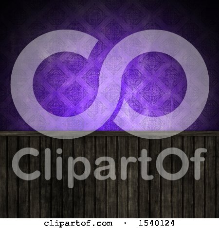 Clipart of a 3d Wood Wainscotting and Purple Wallpaper Background - Royalty Free Illustration by KJ Pargeter