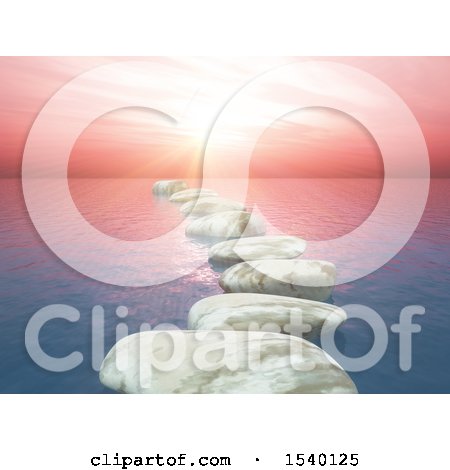 Clipart of a 3d Background of Stones and an Ocean Sunset - Royalty Free Illustration by KJ Pargeter