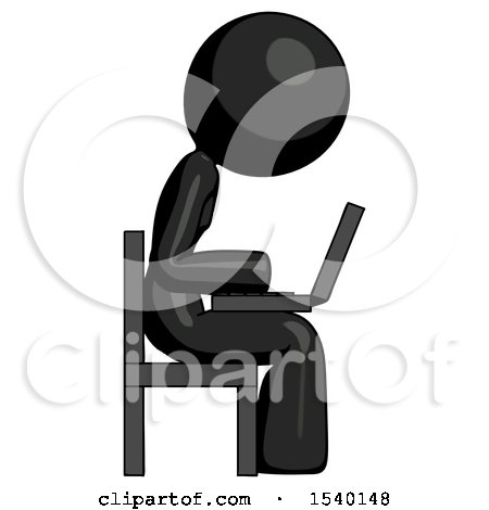 Black Design Mascot Woman Using Laptop Computer While Sitting in Chair View from Side by Leo Blanchette