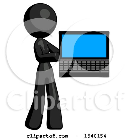 Black Design Mascot Woman Holding Laptop Computer Presenting Something on Screen by Leo Blanchette