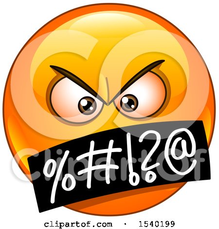 Clipart of a Cursing Emoji Emoticon Face with Symbols over the Mouth - Royalty Free Vector Illustration by yayayoyo
