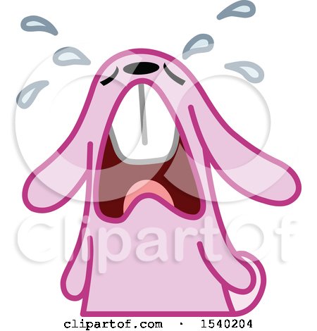 Clipart of a Crying Pink Bunny Rabbit - Royalty Free Vector Illustration by yayayoyo
