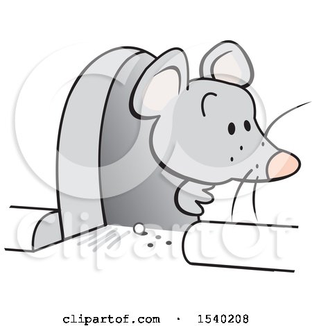 Clipart of a Gray Mouse Peeking out of a Hole in the Wall - Royalty Free Vector Illustration by Johnny Sajem