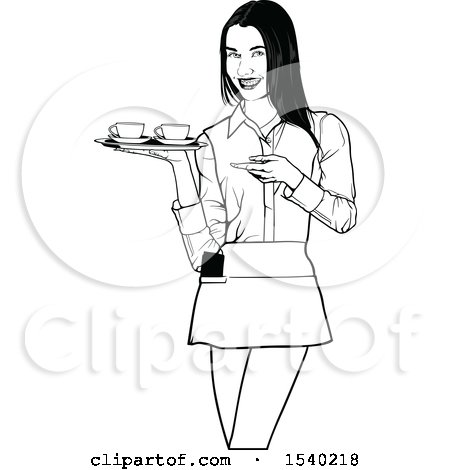 Clipart of a Grayscale Female Waitress - Royalty Free Vector Illustration by dero