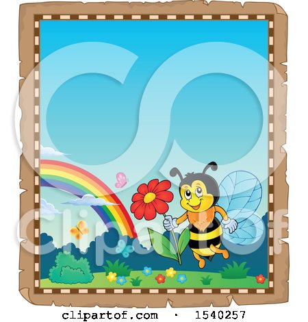 Clipart of a Parchment Border with a Honey Bee - Royalty Free Vector Illustration by visekart