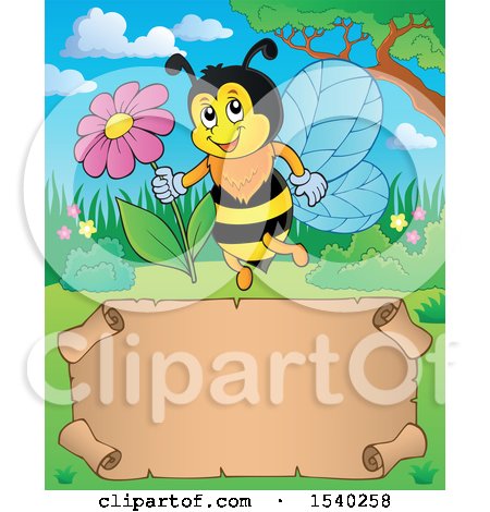 Clipart of a Parchment Scroll and Honey Bee - Royalty Free Vector Illustration by visekart