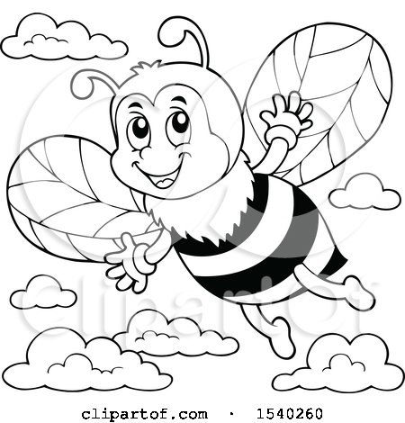 Clipart of a Black and White Honey Bee - Royalty Free Vector Illustration by visekart