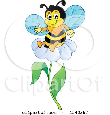 Clipart of a Honey Bee Sitting on a Daisy - Royalty Free Vector Illustration by visekart