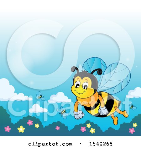 Clipart of a Honey Bee Flying - Royalty Free Vector Illustration by visekart