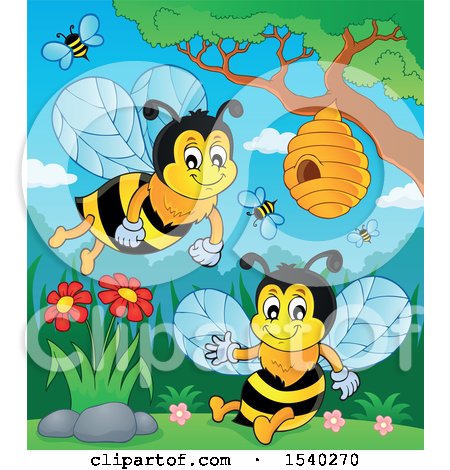 Clipart of Honey Bees - Royalty Free Vector Illustration by visekart