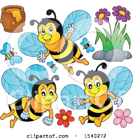 Clipart of Honey Bees - Royalty Free Vector Illustration by visekart
