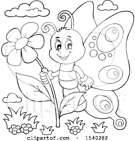Clipart of a Black and White Butterfly - Royalty Free Vector Illustration by visekart