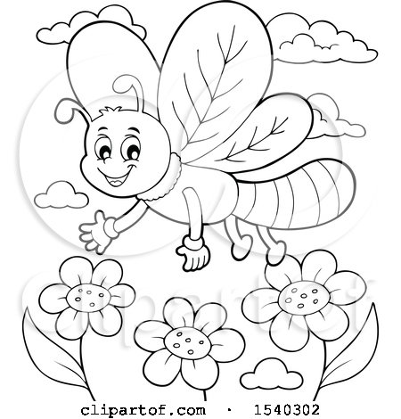 Clipart of a Black and White Dragonfly - Royalty Free Vector Illustration by visekart