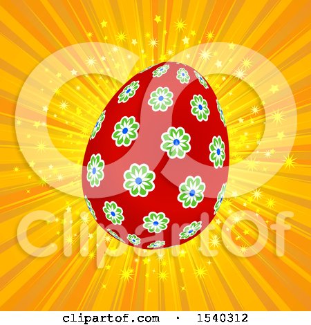 Clipart of a Floral Easter Egg over a Burst - Royalty Free Vector Illustration by elaineitalia