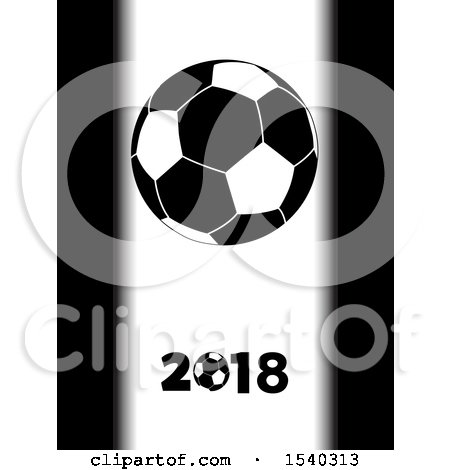 Clipart of a Black and White Soccer Ball over 2018 Within Panels - Royalty Free Vector Illustration by elaineitalia