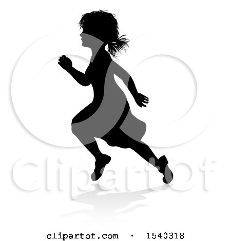 Clipart of a Silhouetted Girl Playing with a Reflection or Shadow, on a White Background - Royalty Free Vector Illustration by AtStockIllustration