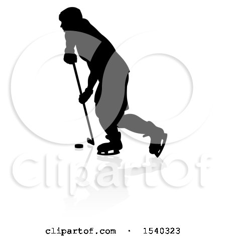 Clipart of a Silhouetted Hockey Player, with a Reflection or Shadow - Royalty Free Vector Illustration by AtStockIllustration
