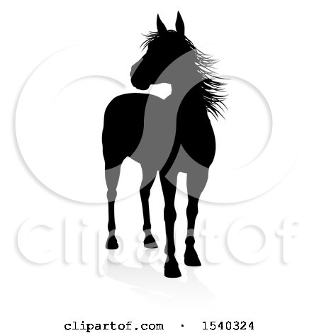 Clipart of a Silhouetted Horse, with a Reflection or Shadow - Royalty Free Vector Illustration by AtStockIllustration
