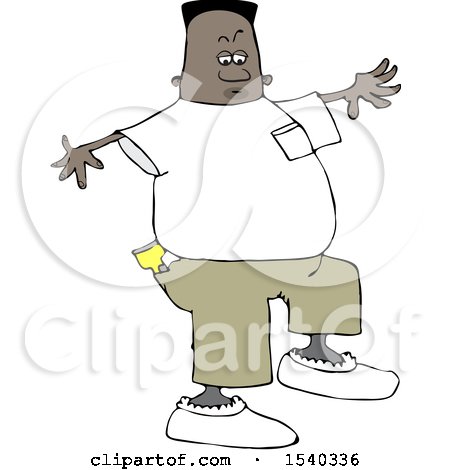 Clipart of a Black Man Walking in Booties - Royalty Free Vector Illustration by djart