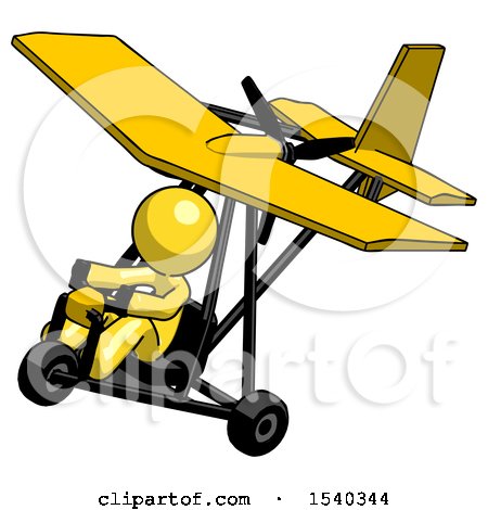 Yellow Design Mascot Man in Ultralight Aircraft Top Side View by Leo Blanchette